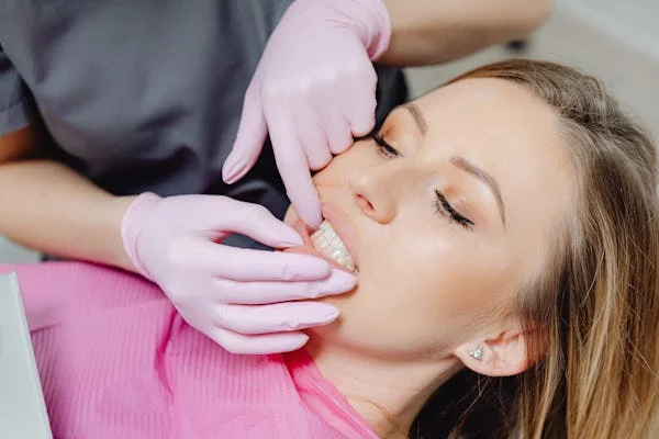 mage of a woman laying at the dental chair during a dental exam
